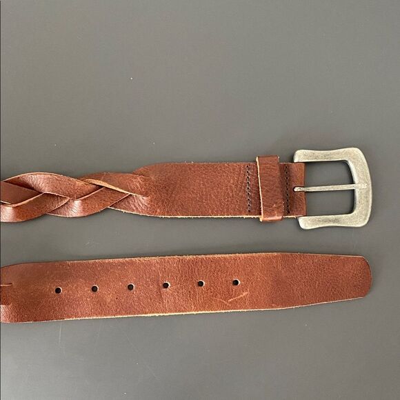 Express Brown Woven Leather Belt Silver Buckle Sz S 27”- 32” Waist Boho Western main image 6